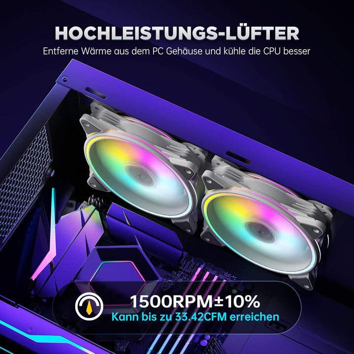 AsiaHorse PC 120MM RGB Lüfter, ARGB Gehäuselüfter mit Hub-Steuerung, 4 Rangen CPU Gehäuse Lüfter mit