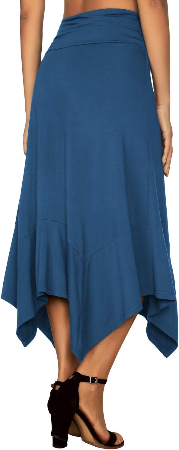 DJT Damen Elastisch Plissierte Taille Elegant Rock A-Linie Faltenrock Midi Rock mit Taschentuch Saum