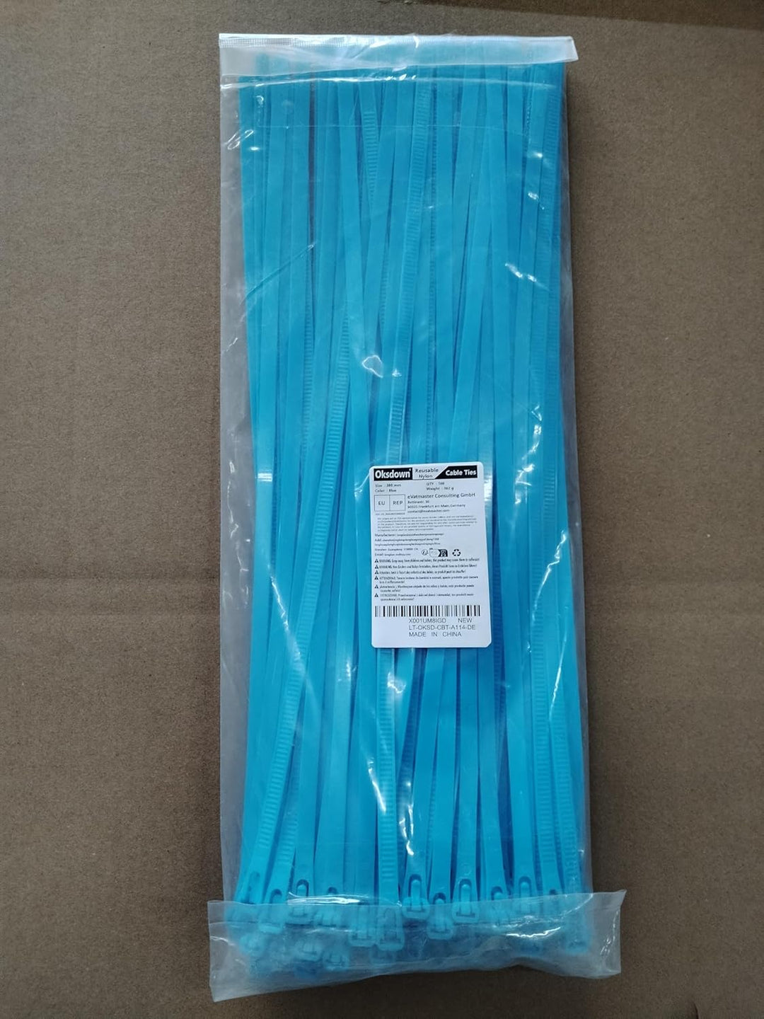 Oksdown Kabelbinder wiederverschliessbar Blau 300 mm × 7,6 mm 100 Stück UV-Beständig Stark Gross Nyl