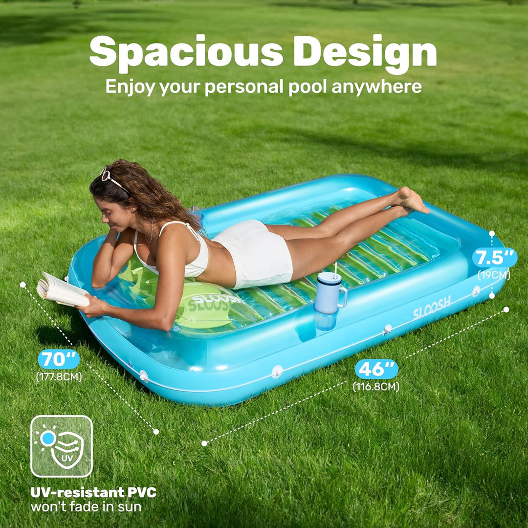 Sloosh Inflatable Sun Pool Lounge Float, Suntan Tub Raft Float, Tanning Pool with Removable Cushion,
