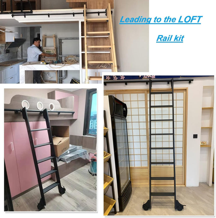 Heavy Duty Sliding Rail Track Hardware Kit for Rolling Library Ladder - Round Tube Carbon Steel (No