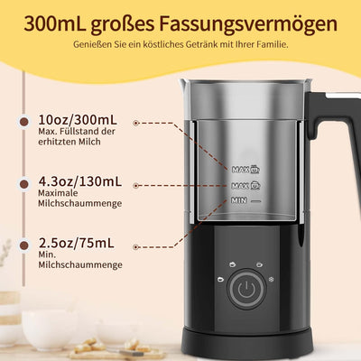 Milchaufschäumer Elektrisch 4 in 1 - Automatische Milchschäumer 300ml Grosses Fassungsvermögen Milch