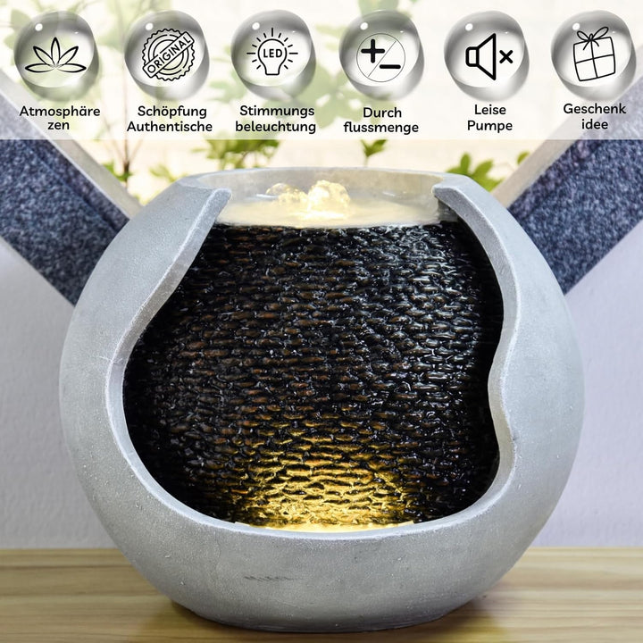 Moderne Innen- und Aussenbrunnen weisse LED, grosse Dekorationsbrunnengarten Terrasse Wohnzimmer, Ge