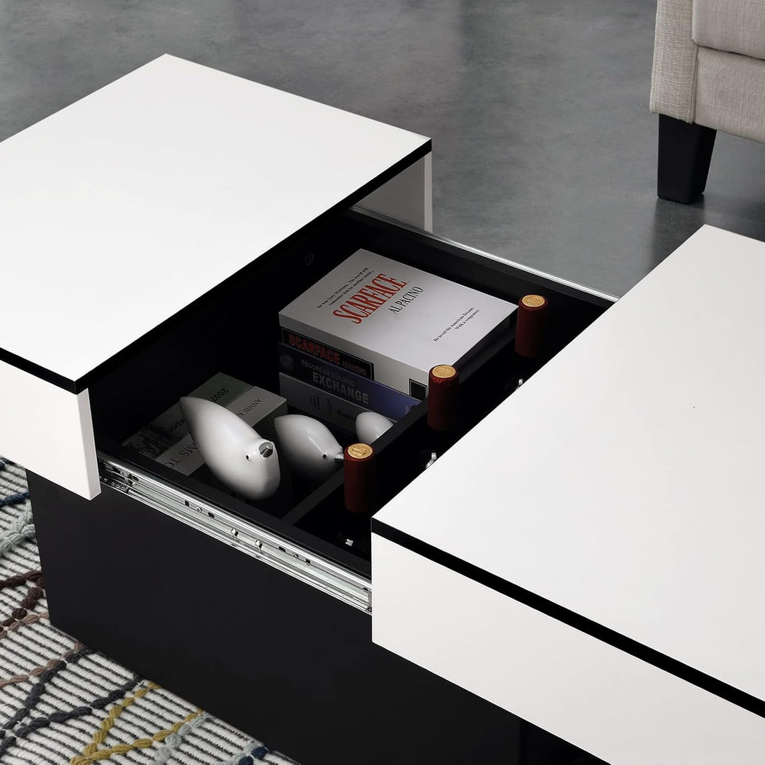 VOWNER Couchtisch, Moderner Couchtisch, Ausziehbarer Schreibtisch, Wohnzimmertisch mit 2 Stauräume,