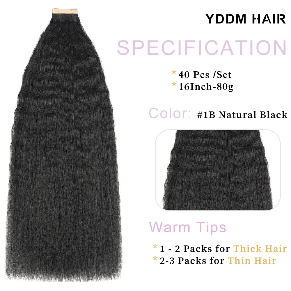 YDDM 16 Zoll Tape Extensions Echthaar 40 Stück 80g Schwarze Frauen Kinky Straight Tape In HaarverläN