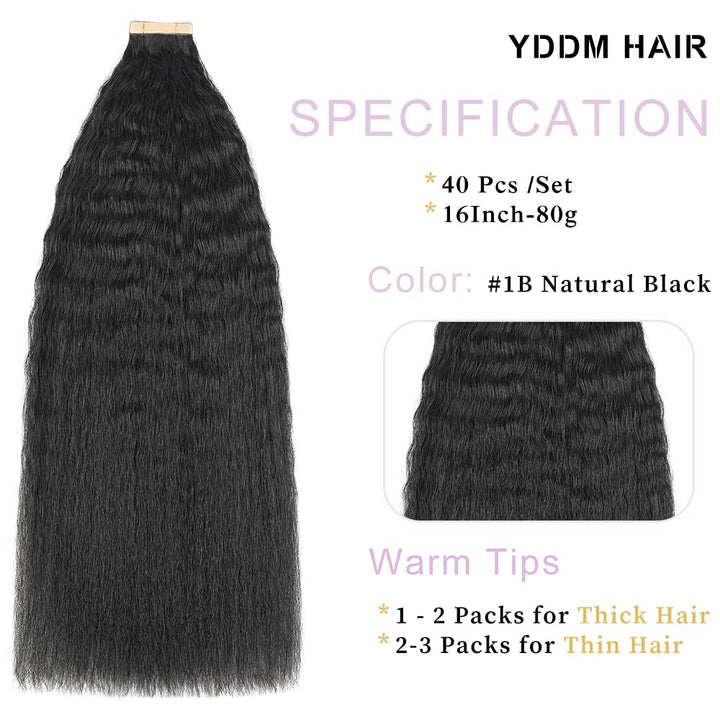 YDDM 16 Zoll Tape Extensions Echthaar 40 Stück 80g Schwarze Frauen Kinky Straight Tape In HaarverläN