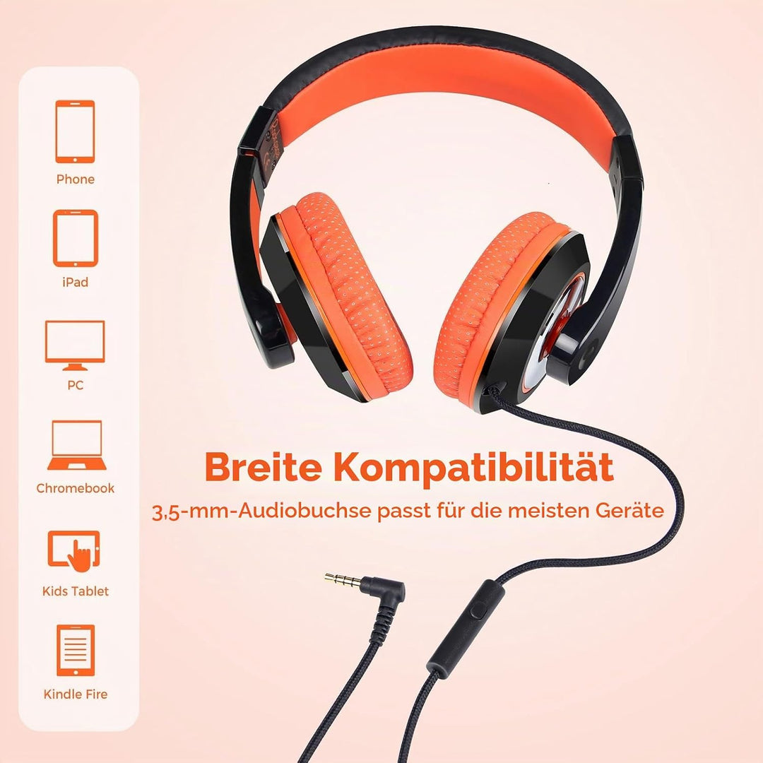 RockPapa Comfort+ Kinder Kopfhörer für Schule Jungen, Kopfhörer Kinder mit Kabel, Faltbar, 3,5 mm Ja