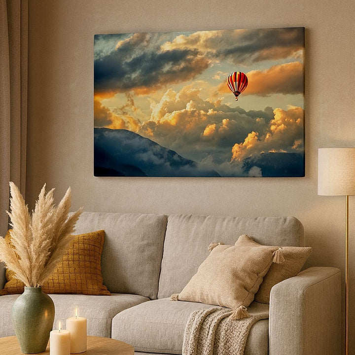 Bilder auf Leinwand 100x70cm Leinwandbild mit Rahmen Wolken Ballon Flug Gross Wanddeko Bild Schlafzi