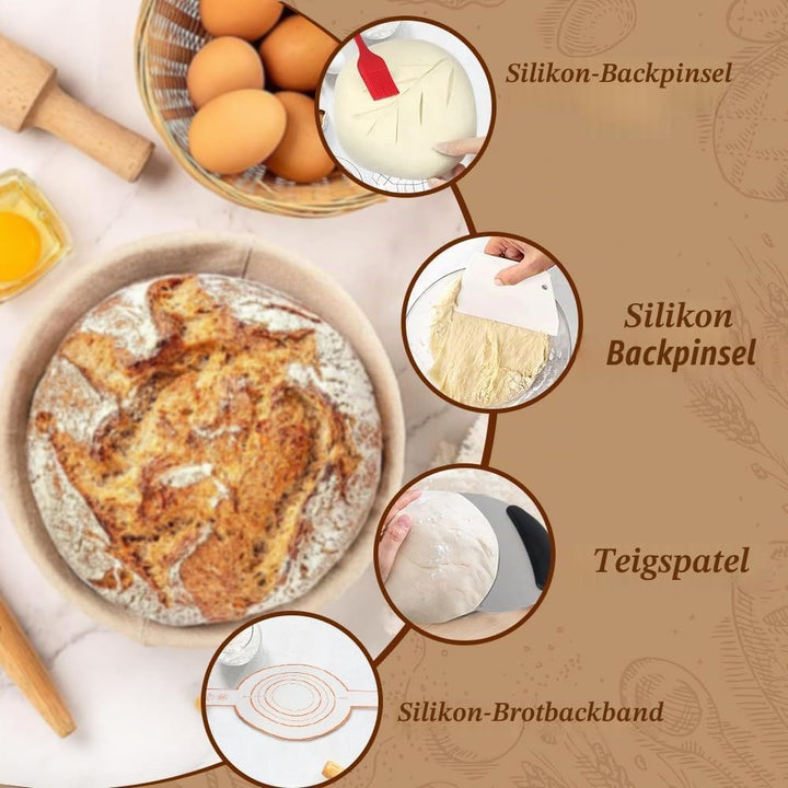 Sauerteig Starter Set, 18-teilig Rund &amp; Oval GärkörbchenSet, Brotbacken Startver Set, Brot Backen Zu