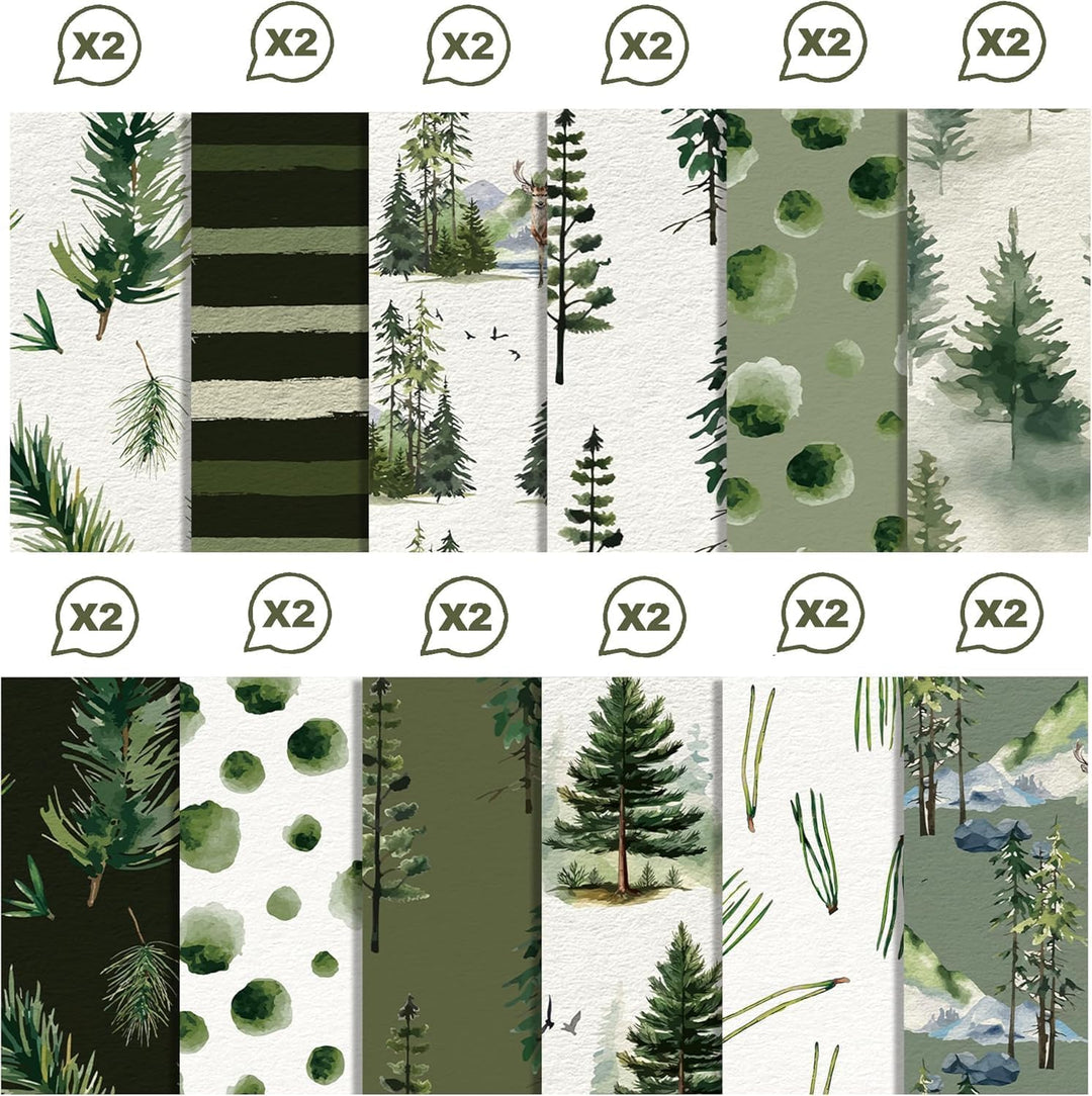 Waldmuster Scrapbooking Papier 30x30 cm, 24 Blatt/12 Designs Doppelseitiges Bastelpapier, Weihnachts