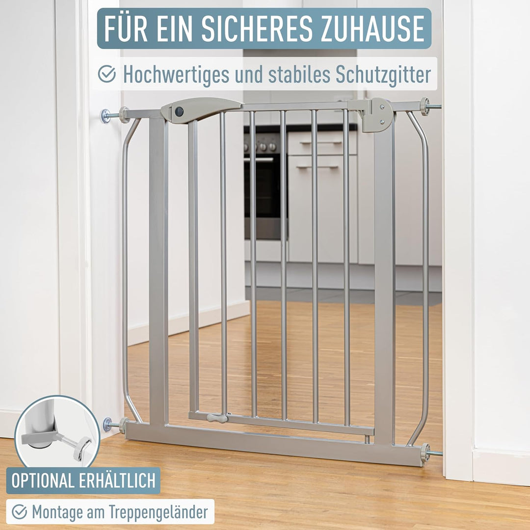 ib style® Berrin Treppengitter 67-175cm | Türschutzgitter | Ohne Bohren | Auto-Close | 90° Stop |Sil