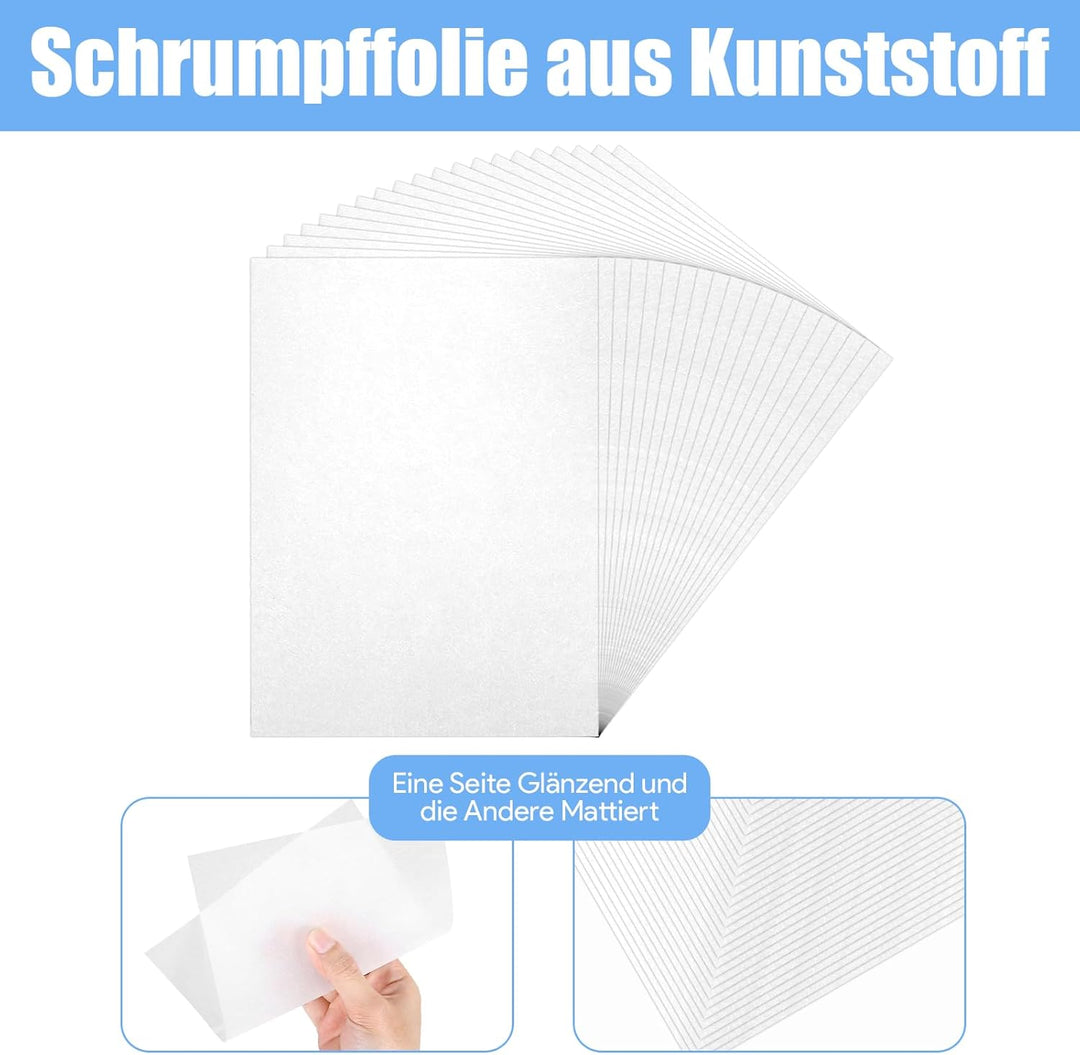 DONQTWAY 221 Stück Schrumpffolie Set, 20 Schrumpfpapier A4 Transparent, Schrumpffolie Bedruckbar, Sh