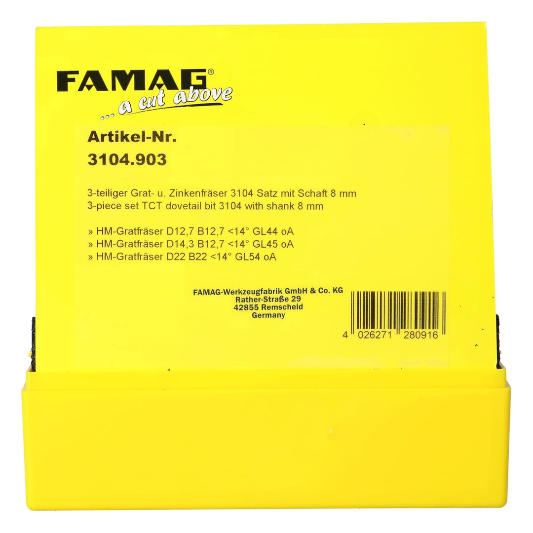 FAMAG Grat- und Zinkenfräser Set | 3-teilig : 12,7x12,7 mm, 14,3x12,7 mm & 22x22 mm | Für Verbindung