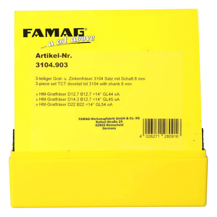 FAMAG Grat- und Zinkenfräser Set | 3-teilig : 12,7x12,7 mm, 14,3x12,7 mm & 22x22 mm | Für Verbindung
