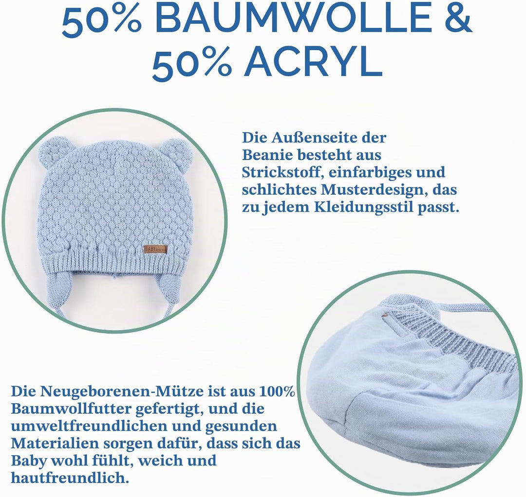 XIAOHAWANG Baby Wintermütze Jungen Mädchen Warmer Strickmützen Weicht Baumwolle-Futter mit Süsse Bär