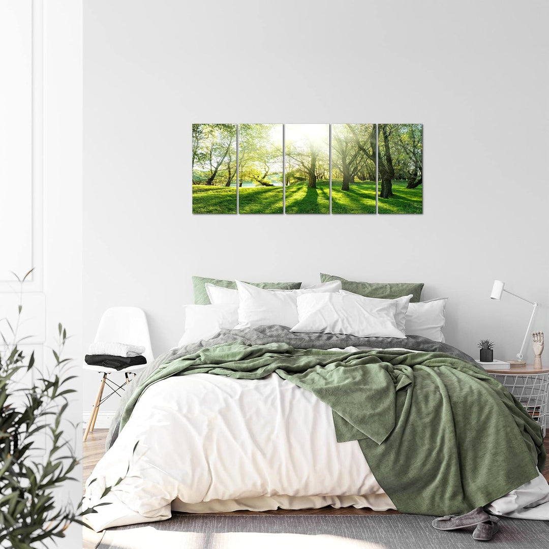 Runa Art Bild Wald Landschaft Wandbilder auf Vlies Leinwand 5 Teilig Wanddekoration Schlafzimmer Woh
