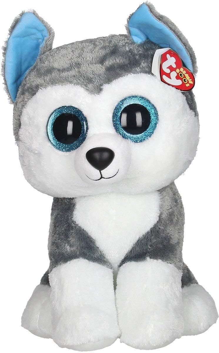 Carletto Ty Slush Husky Beanie Boos Huksy TY 37069 Hund mit Glitzeraugen, Grau, 16"