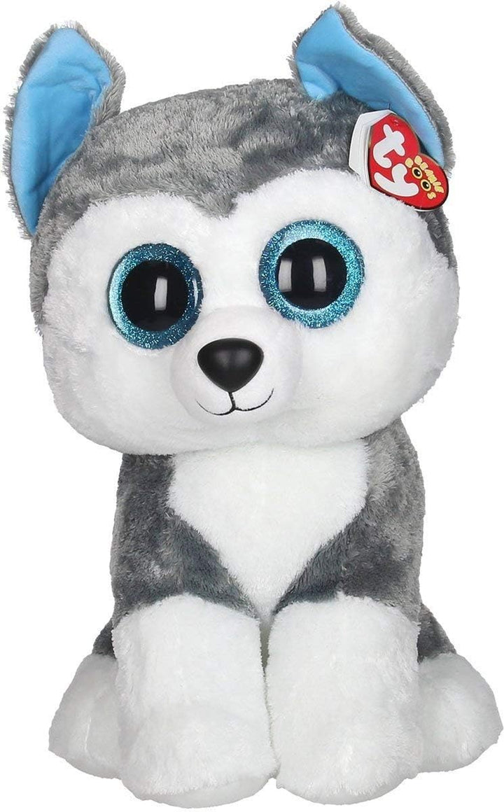 Carletto Ty Slush Husky Beanie Boos Huksy TY 37069 Hund mit Glitzeraugen, Grau, 16"