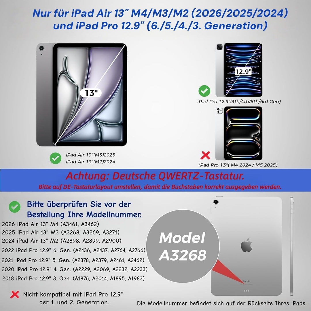 Magic Keyboard Case für iPad Pro 12,9 Zoll (3., 4., 5., 6. Generation) & iPad Air 13" (M3/M2, 2025/2