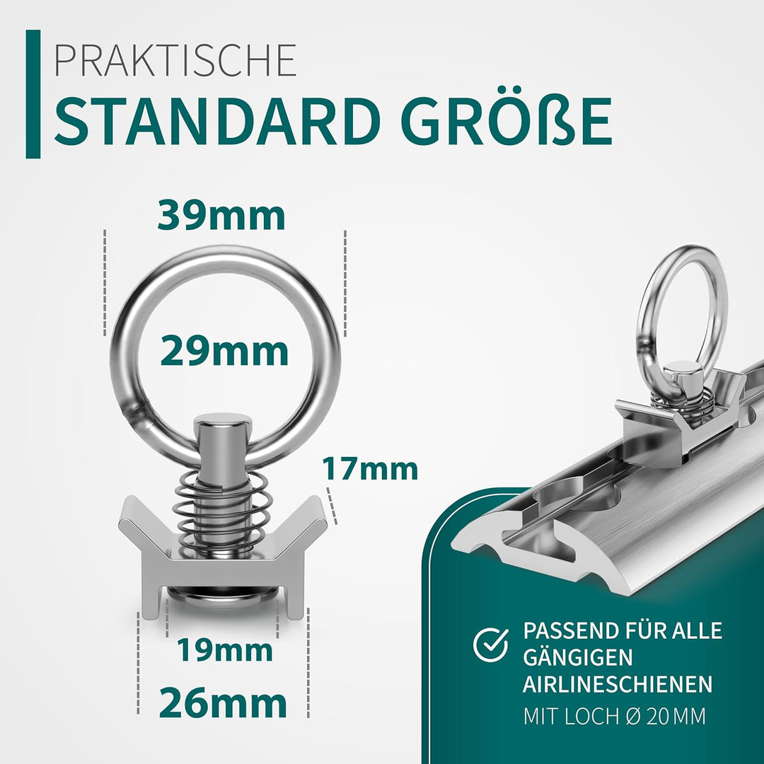 Airlineschiene Fittinge (10er Set) | Stabile Zurrösen mit 1000 daN Tragfähigkeit | Standardgrösse Ø
