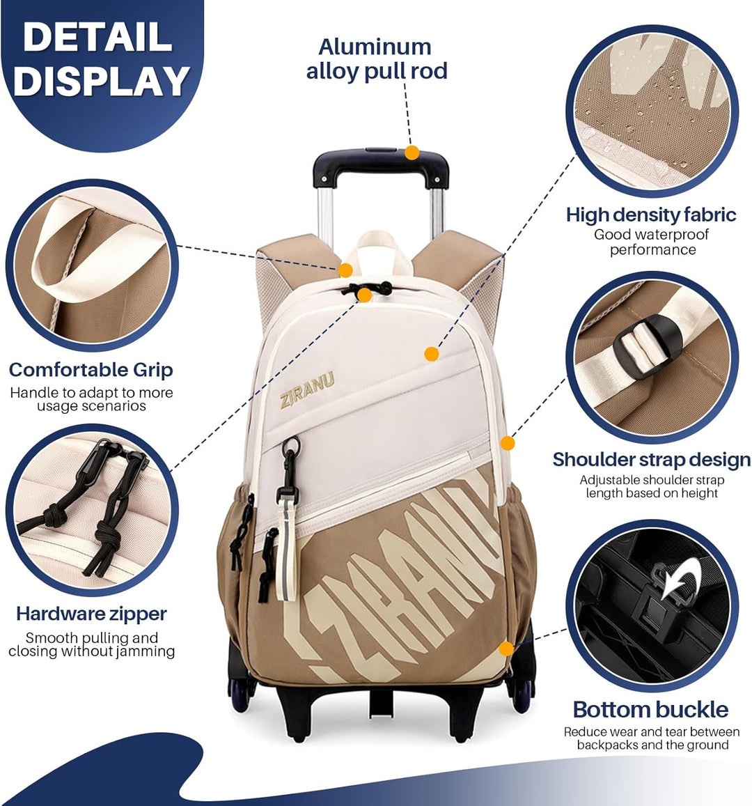 Schulrucksack Teenager Rucksack mit Rollen Kinder Schultasche Trolley Schulranzen mit Rollen Jungen