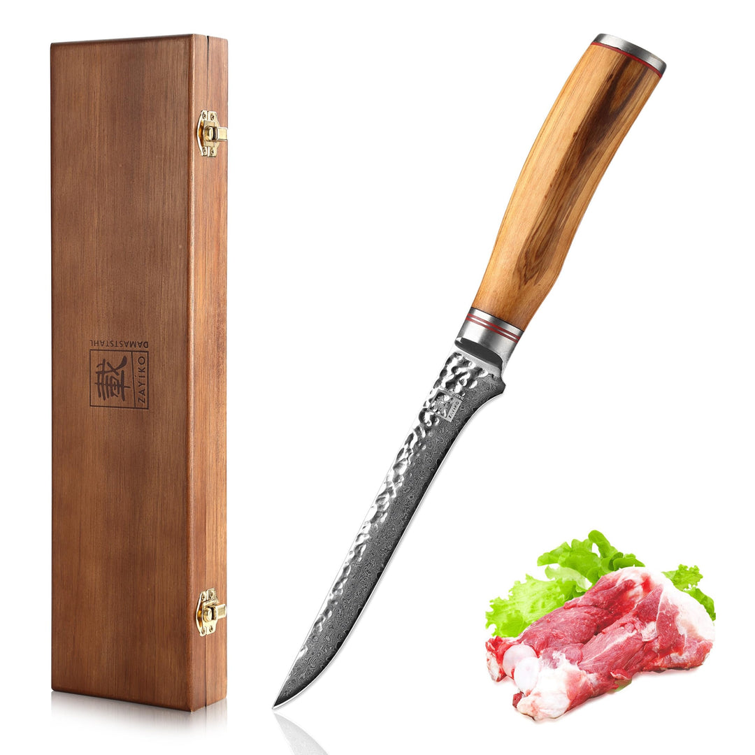 Zayiko Minami Olive Damast Filetiermesser 16,50 cm Klinge extrem scharf aus 67 Lagen I Damast Küchen