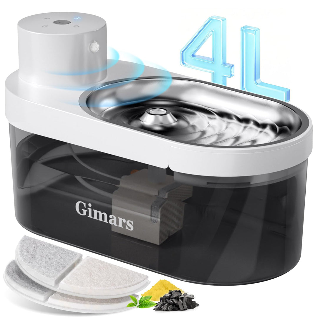 Gimars 4L UltraLeiser BPA-frei Katzenbrunnen Kabellos mit Bewegungsmelder, 5000mAh Akku, Trinkbrunne