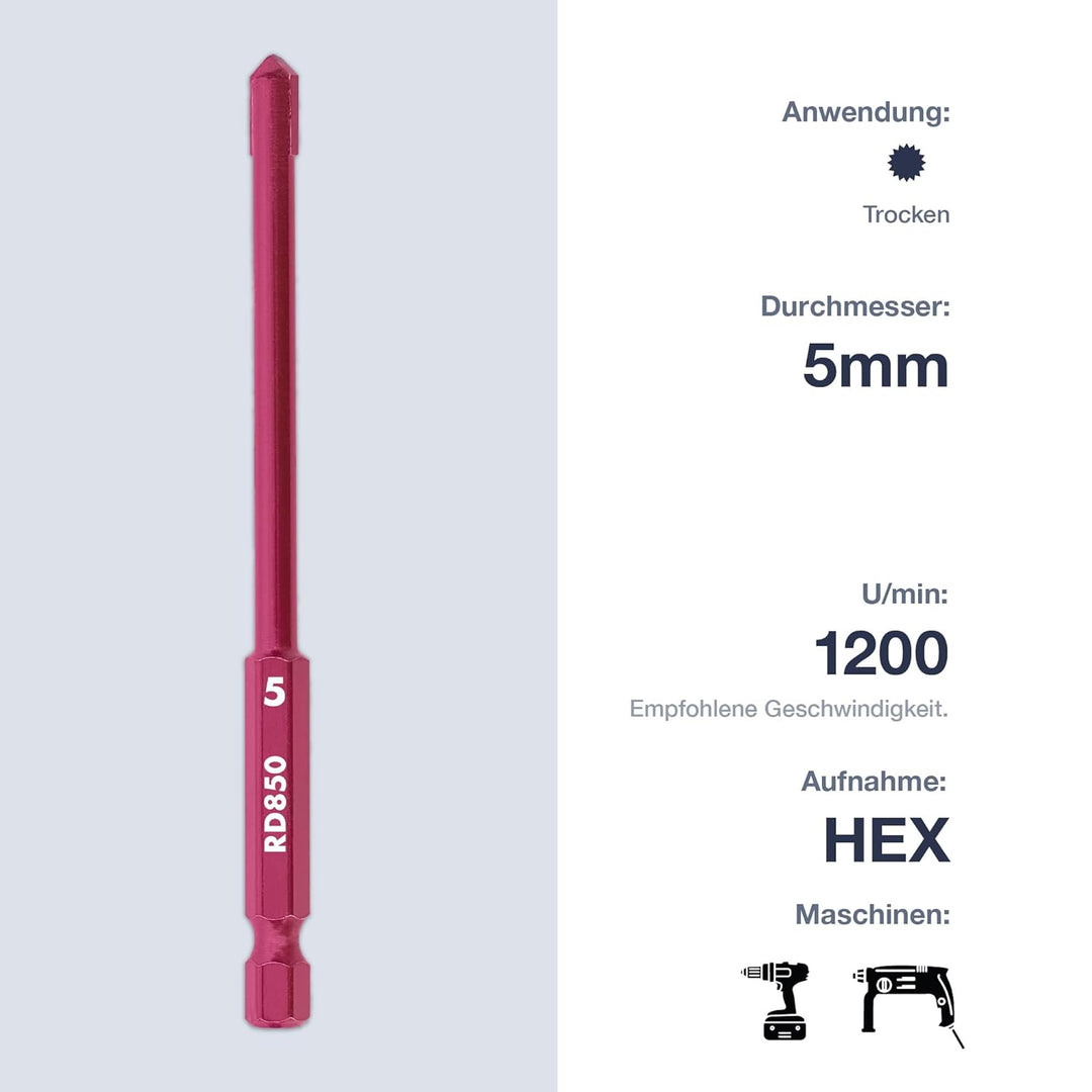 Marcrist RD850 AkkuMAX Dachziegelbohrer 5 mm 10er-Set - Hartmetall-Fliesenbohrer für Dachpfannen, To