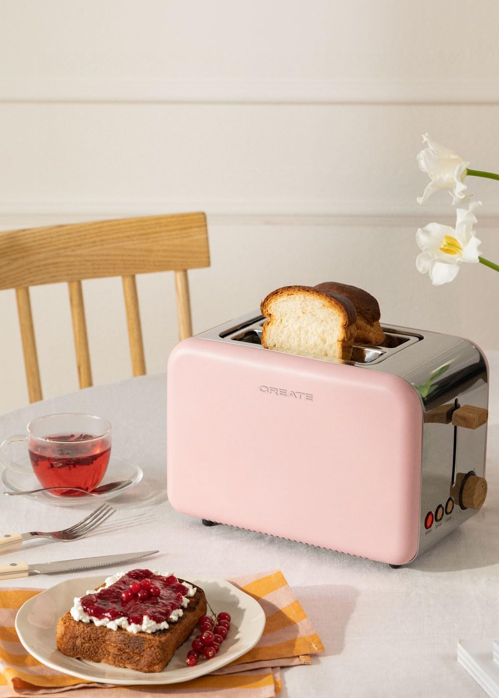 CREATE/PACK TOAST RETRO + KETTLE RETRO L/Toaster und Wasserkocher rosa / 3 programmierte Toastzeiten
