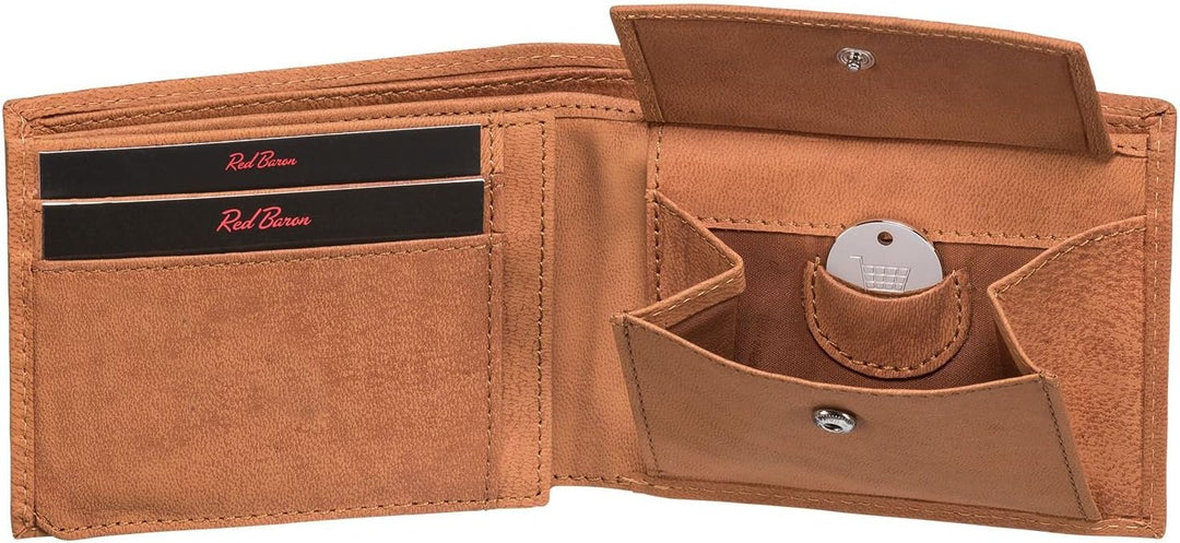 Geldbeutel Männer Leder Braun mit Münzfach - Red Baron Portemonnaie Geldbörse Herren Used Look Vinta