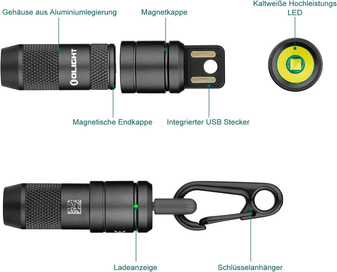 OLIGHT iMini 2 Mini LED USB-Aufladbare Taschenlampe Schlüsselhänger mit magnetischen Basis, 50LM 19,