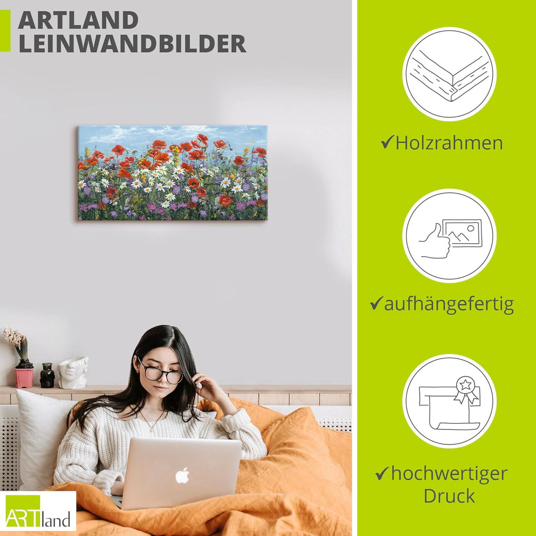 ARTland Leinwandbilder Wandbild Bild auf Leinwand 100 x 50 cm Botanik Blumenwiese Malerei Bunt A7SR