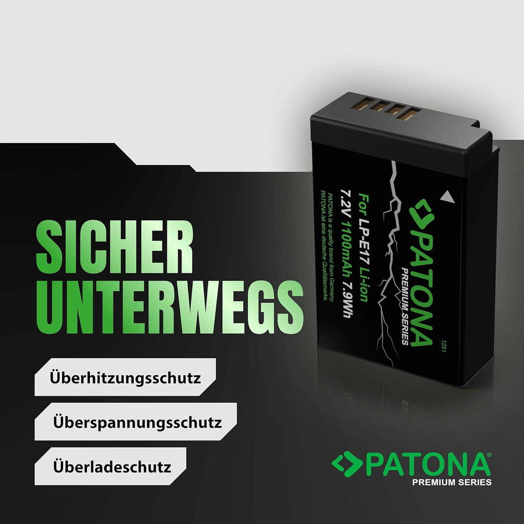 PATONA Premium LP-E17 Akku 1100mAh Kompatibel mit Canon EOS R10 77D 200D 750D 760D 8000D Rebel T6i T