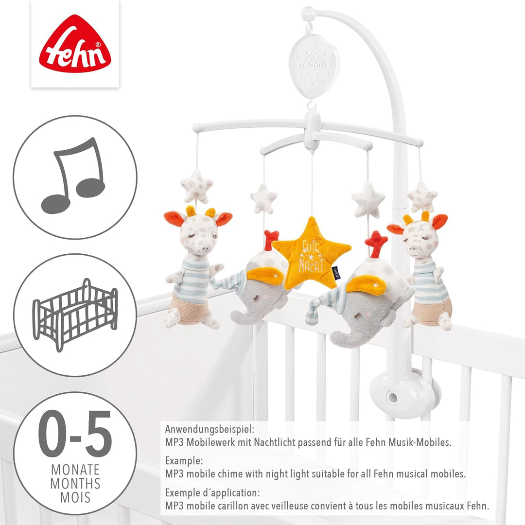 Fehn MP3 Mobilewerk mit Nachtlicht – Elektronisches Mobile-Spielwerk mit Licht, Musik & Rotation – s