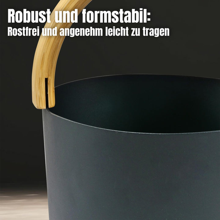 KOLO Sauna Kübel 2 & Kelle - Sauna Aufguss Set - Sauna Eimer 5 l aus Aluminium Schwarz - 300 ml Aufg