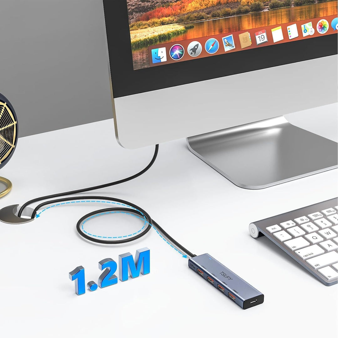 USB Hub 3.2 Gen 2, TSUPY USB Hub 10Gbps, Aluminium USB Verteiler mit 120cm Kabel kompatibel für Lapt
