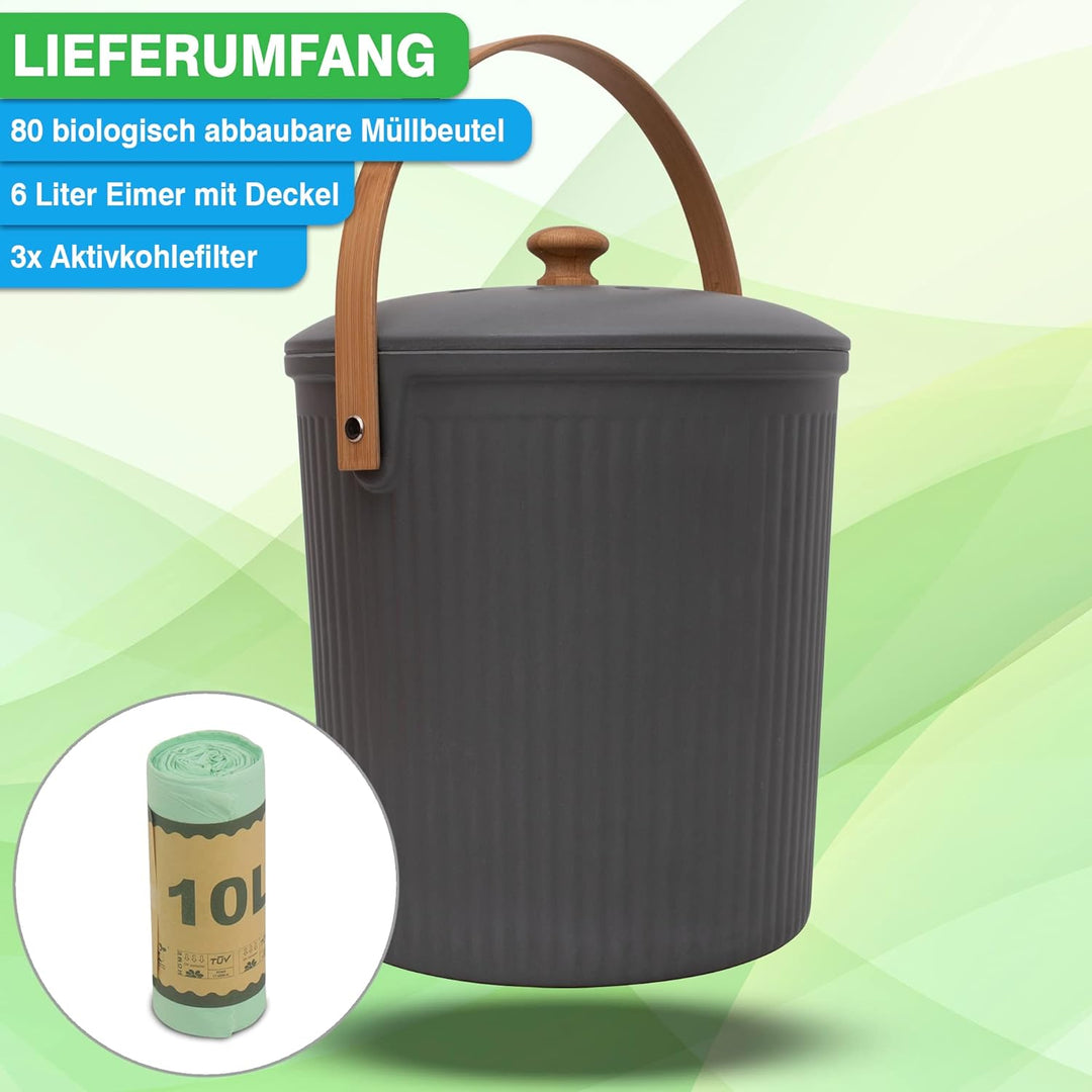 YourCasa® Komposteimer Küche - 6L - für alltäglichen Biomüll - abwaschbar - Biomülleimer Küche - nac