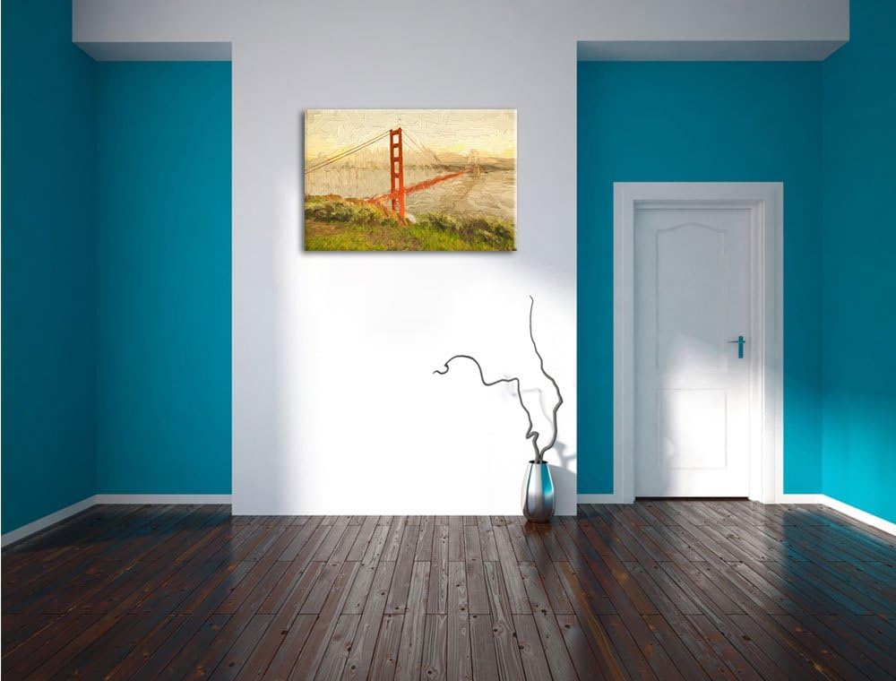 Pixxprint Golden Gate Bridge in San Francisco Pinsel Effekt, Format: 100x70 auf Leinwand, XXL riesig