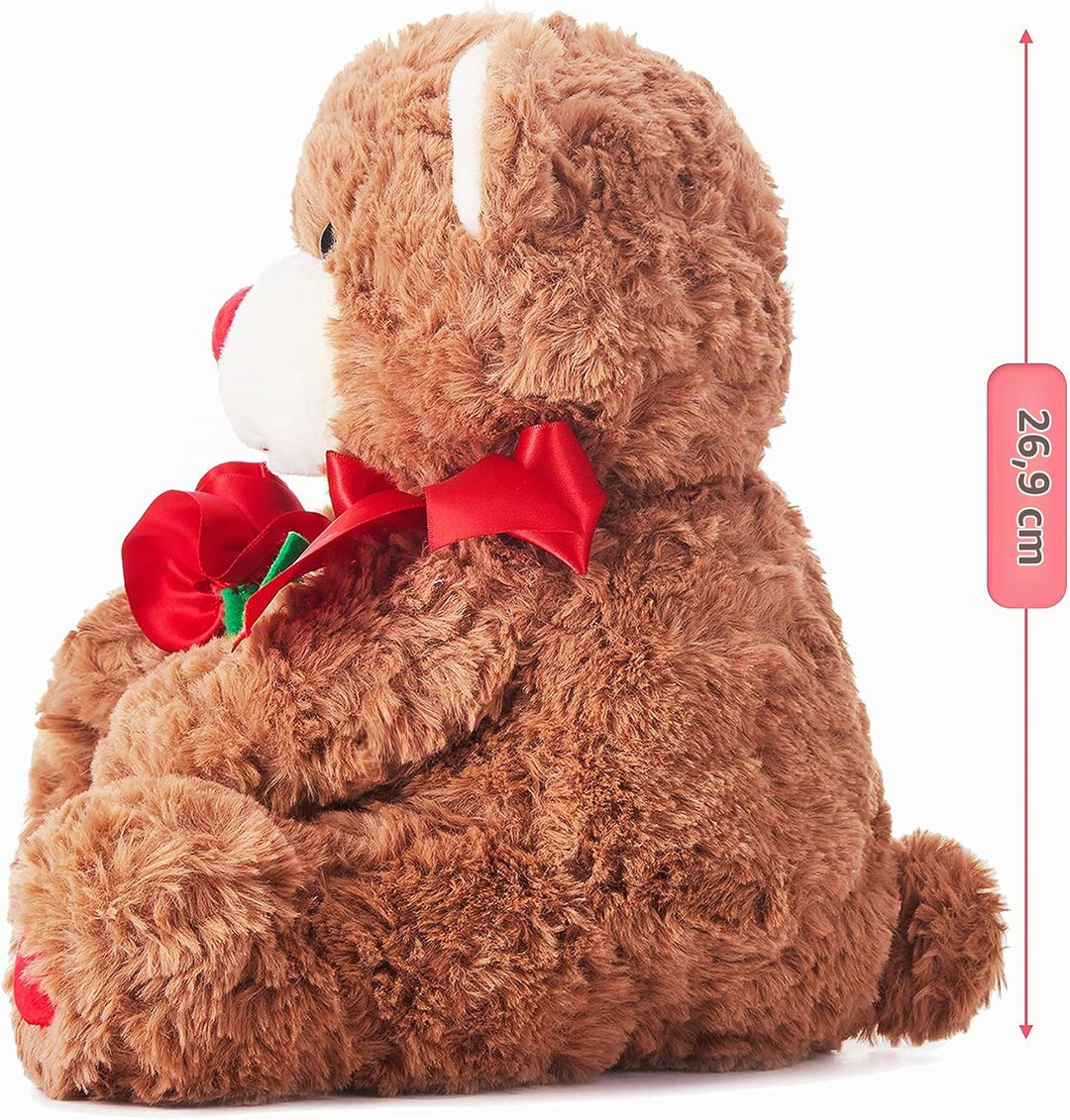 IKASA Teddybär Kuscheltier Liebes Plüschtier mit Schleife für Valentinstag, süsser 27cm Plüsch mit R