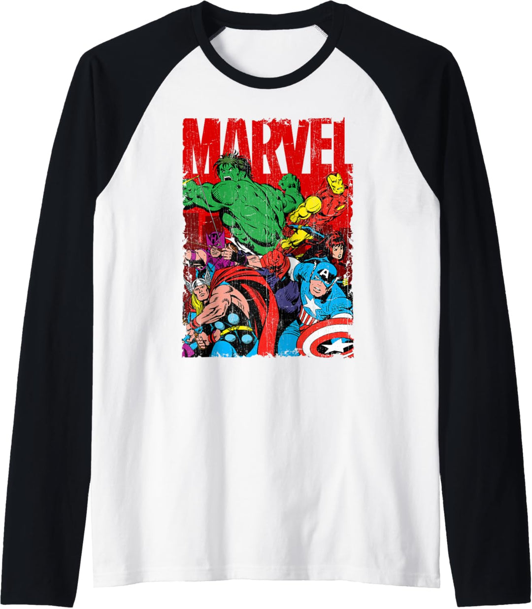 Marvel Avengers Team Retro Comic Vintage Raglan
