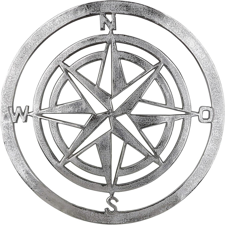 GILDE Wand Deko - Windrose - aus Alu in Silber mit rauer Oberfläche - Ø 50 cm