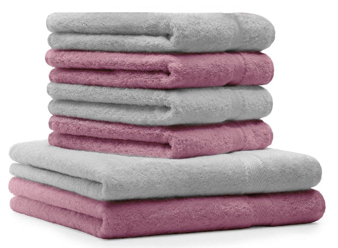 Betz 6-TLG. Handtuch-Set Premium 100% Baumwolle 2 Duschtücher 4 Handtücher Farbe Silbergrau und Altr