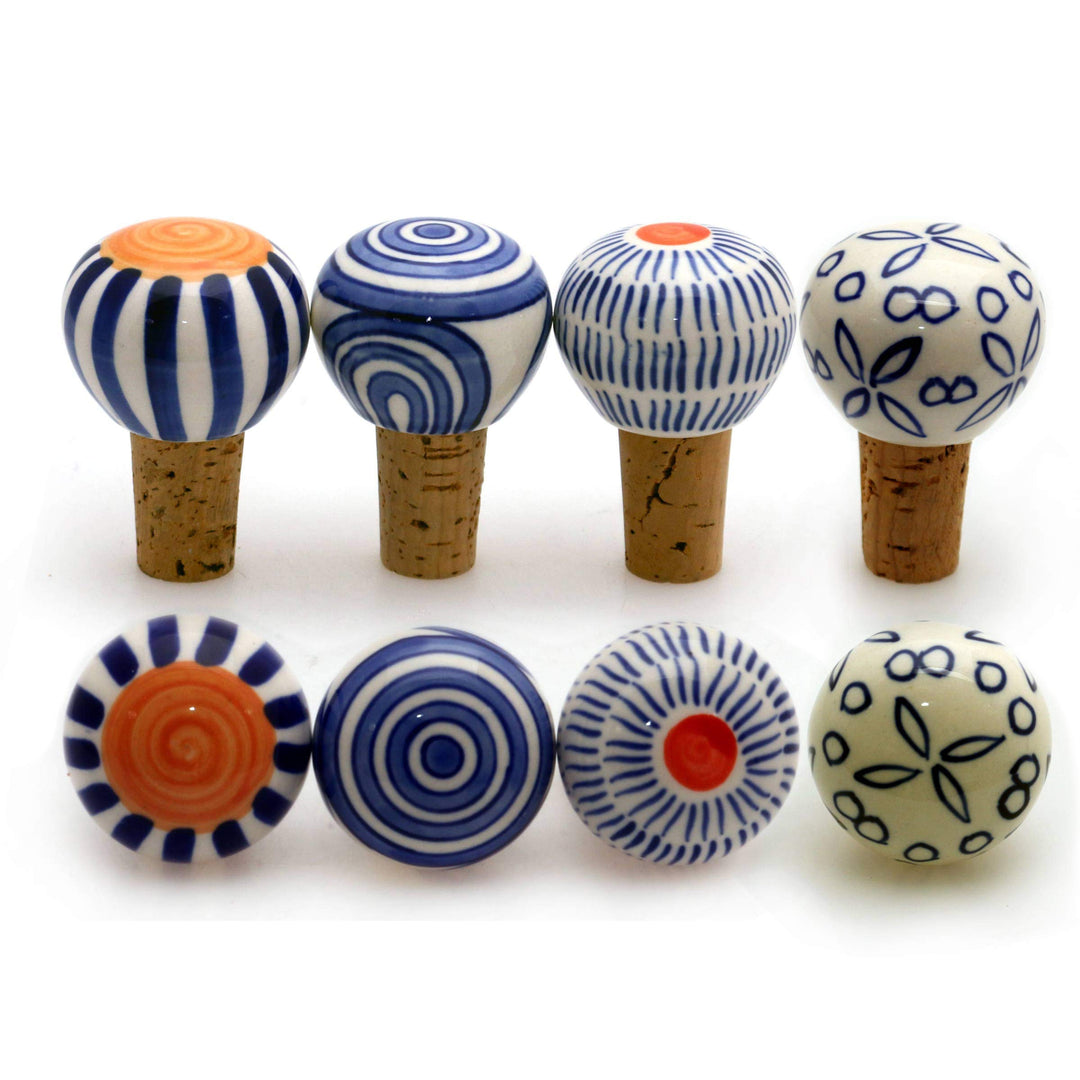 Flaschenkorken Weinkorken Flaschenverschluss Keramik mit Naturkorken Set/4 (GZ-3728), Gz-3728