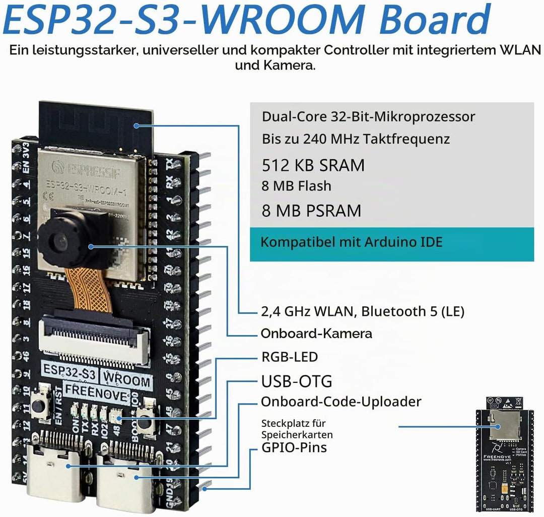 FREENOVE Super Starter Kit for ESP32-S3-WROOM (Included) (Compatible with Arduino IDE), Onboard Came