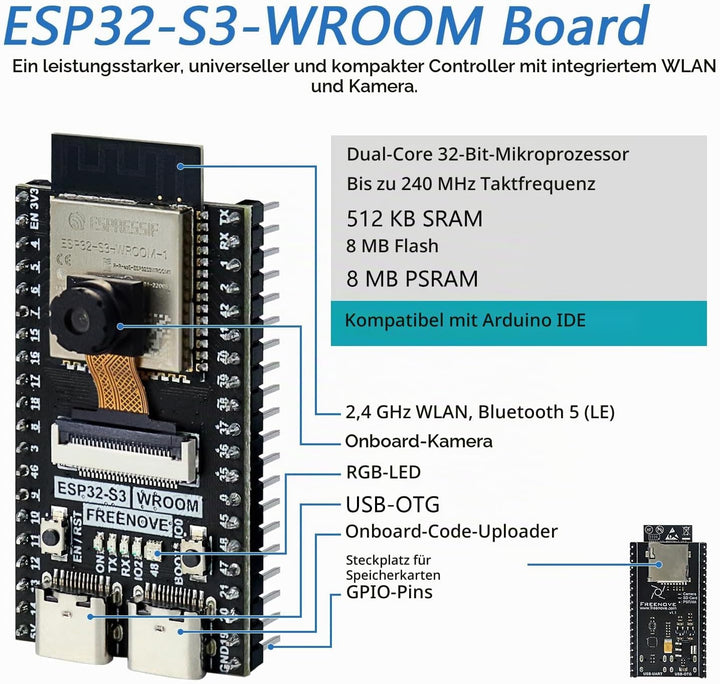 FREENOVE Basic Starter Kit for ESP32-S3-WROOM (Included) (Compatible with Arduino IDE), Onboard Came