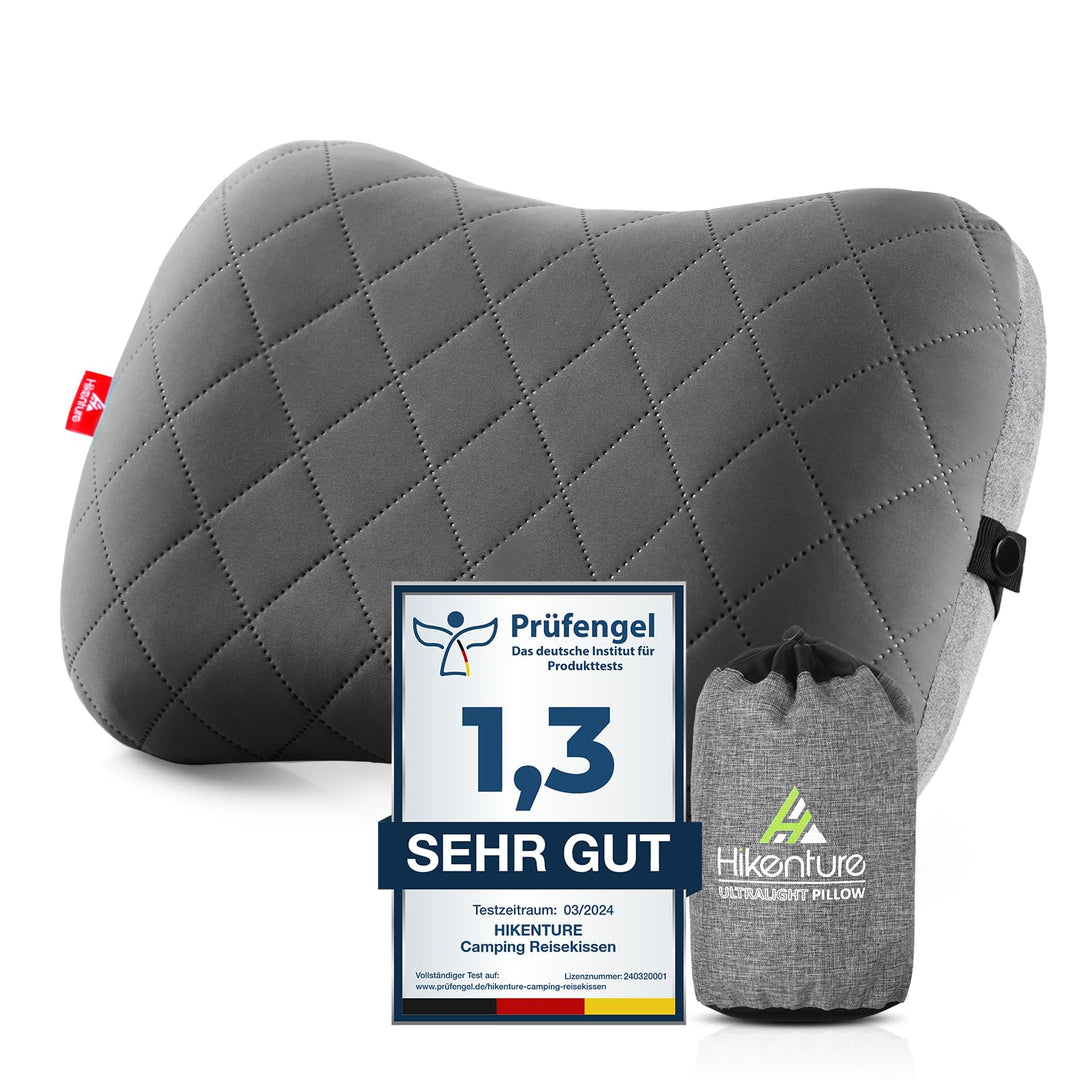 HIKENTURE Aufblasbares Camping/Reise Kissen mit Abziehbarem Kissenbezug, Ergonomisches Kopfkissen, K