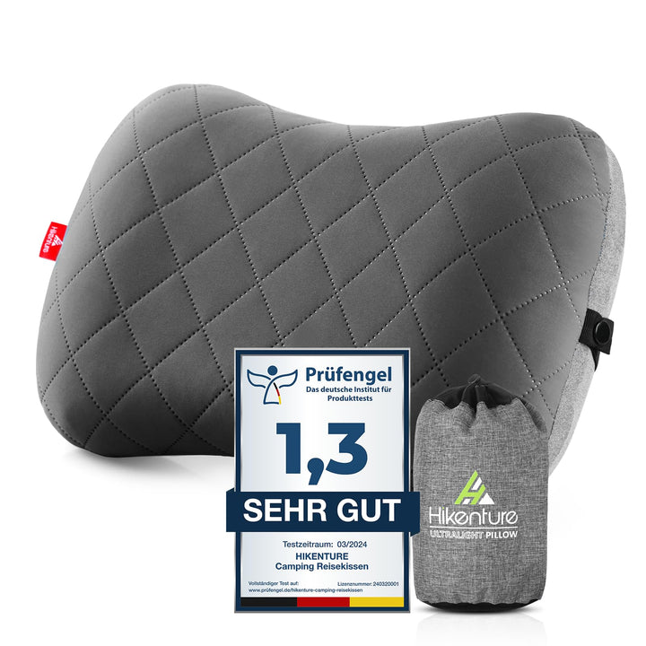 HIKENTURE Aufblasbares Camping/Reise Kissen mit Abziehbarem Kissenbezug, Ergonomisches Kopfkissen, K