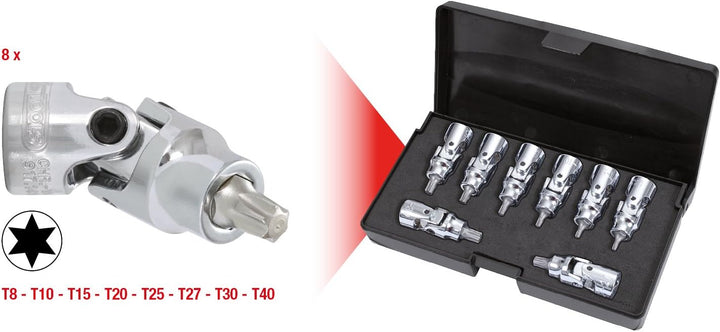 KS Tools 917.1490 1/4" CHROMEplus Bit-Stecknuss-Satz mit Gelenk TX, 8-tlg. T8-T40