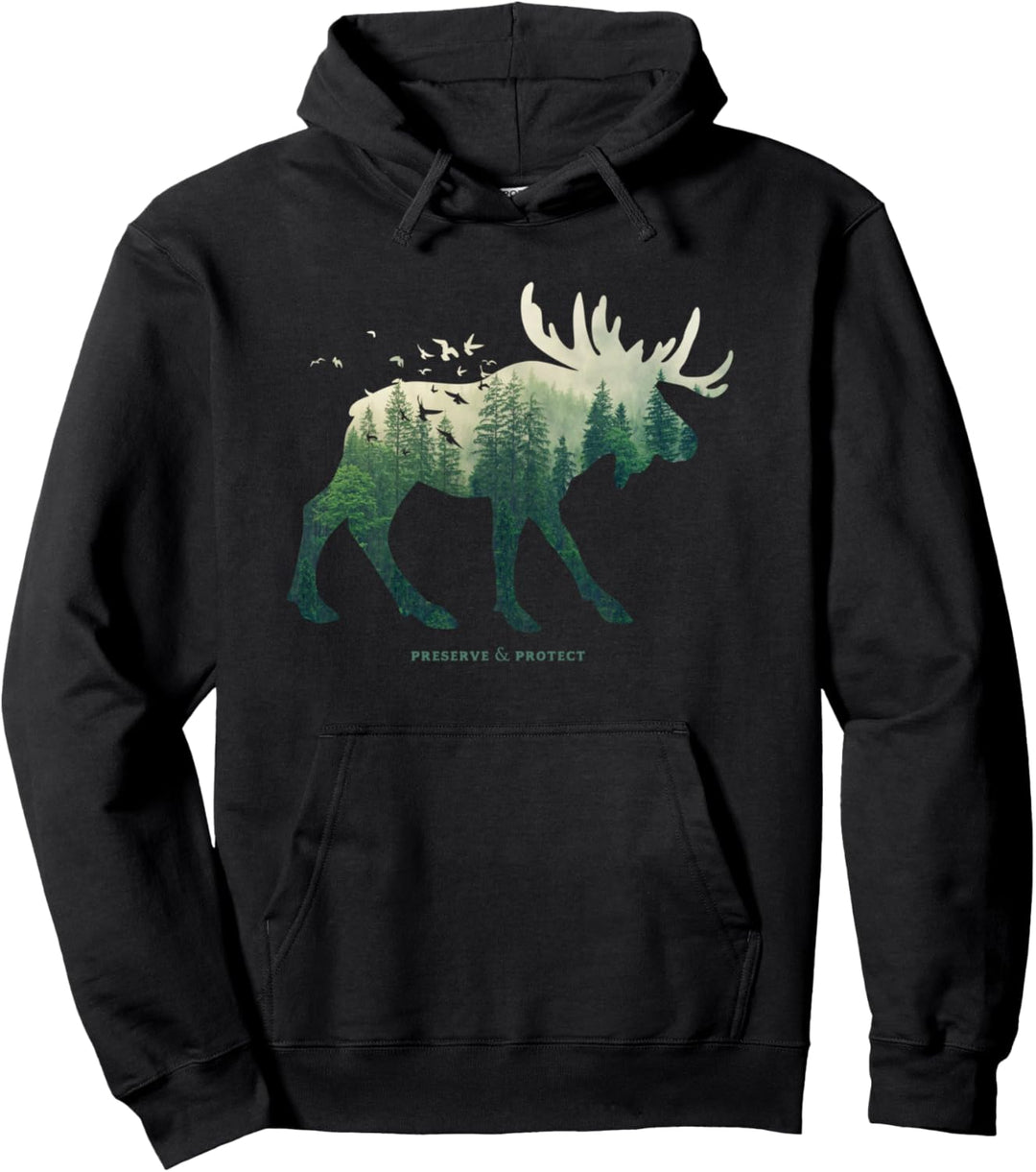 Preserve & Protect Umweltschutz Klimaschutz Elch Silhouette Pullover Hoodie