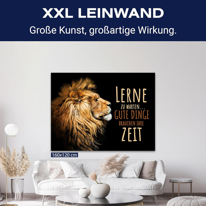 wandmotiv24 Leinwand-Bilder Löwen, Grösse 60x45cm, Querformat, Löwe, lerne zu warten, Zeit, Raub-Kat